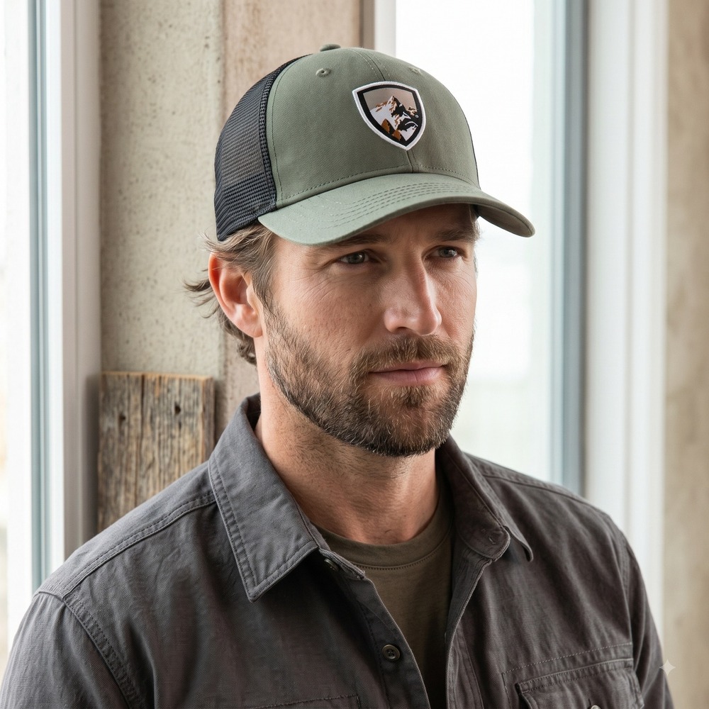 Kuhl Mens Top OSFA Green Mesh Back Snapback Mountain Patch Gorpcore